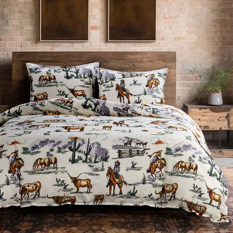 Paseo Road Ranch Life Western Cowboy Rustic Western Bedding 3 Piece Comforter Set with Pillow Shams
