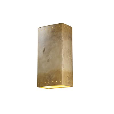 Justice Design Ambiance Greco Travertine Outdoor Really Big Rectangle with Perfs Wall Sconce