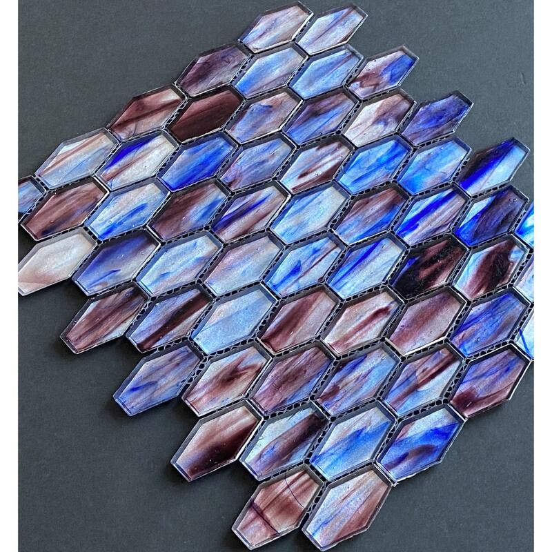 Iridescent 1 1/4" x 2" Long Hexagon Glass Tile