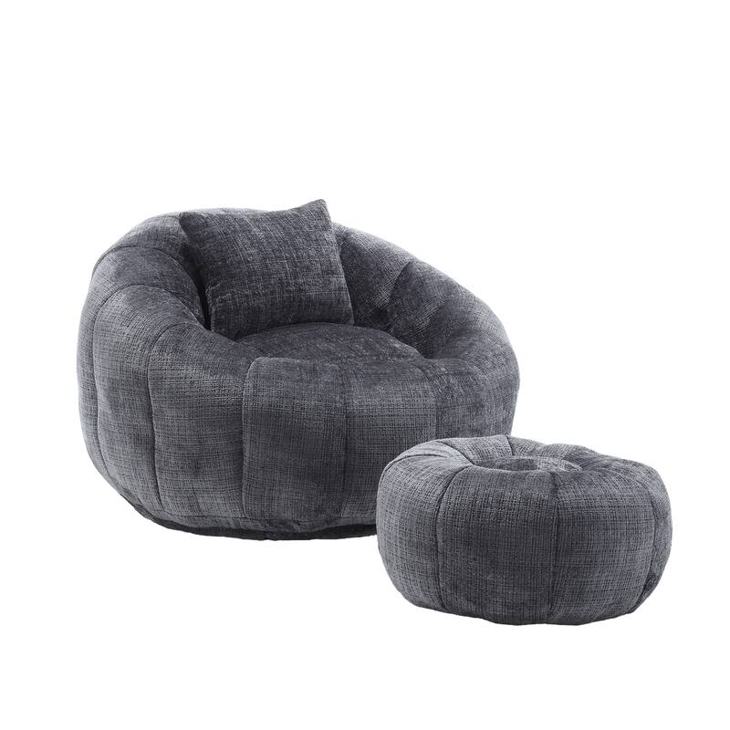 HOMEFUN Cozy Beanbag Sofa With Memory Foam Filler, Oversized Round Sofa - Grey