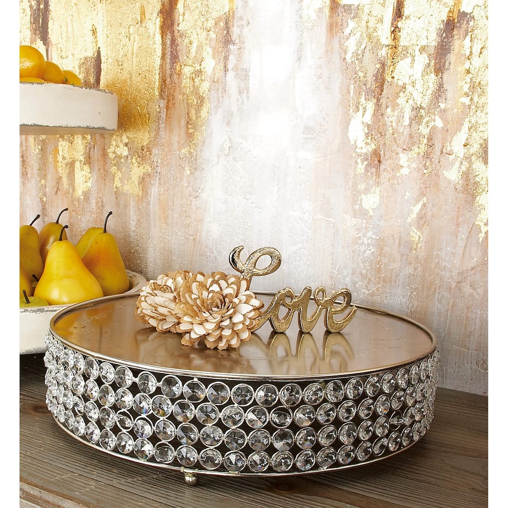 Silver Metal Cake Stand with Crystal Accents (Set of 3)