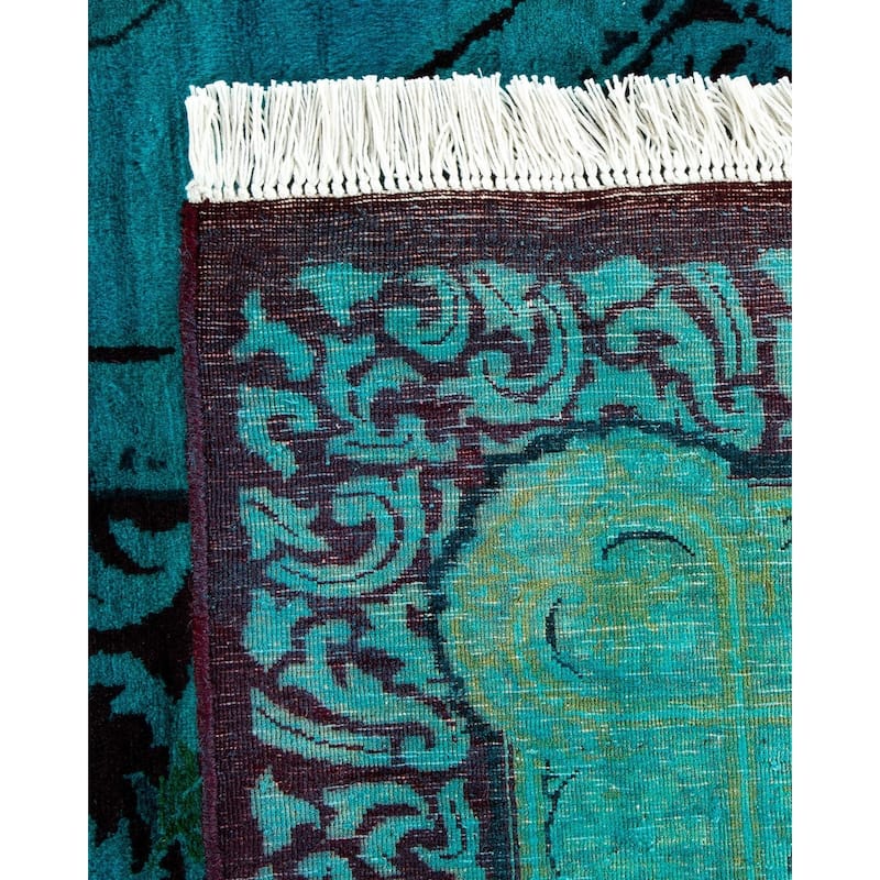 Overton Hand Knotted Wool Vintage Inspired Modern Contemporary Overdyed Blue Area Rug - 8' 1" x 10' 3"