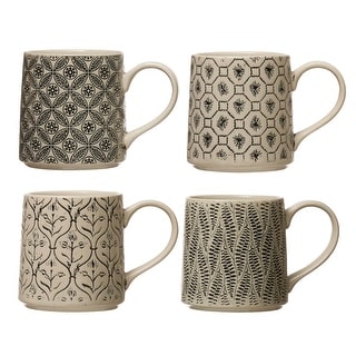 Set of 4, Stoneware Mug, 4 Styles