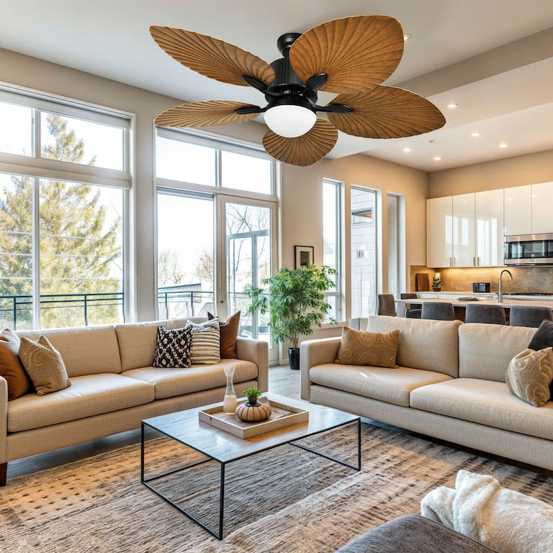 Moasis 52" Palm Leaf Fan Smart Tropical Ceiling Fan with LED Light and Remote - Walnut