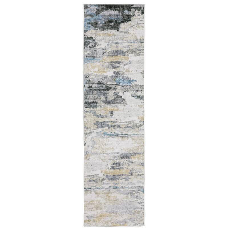 Vista Home Marissa Washable Abstract Grey/ Blue Indoor Area Rug - 2' x 8' - Runner