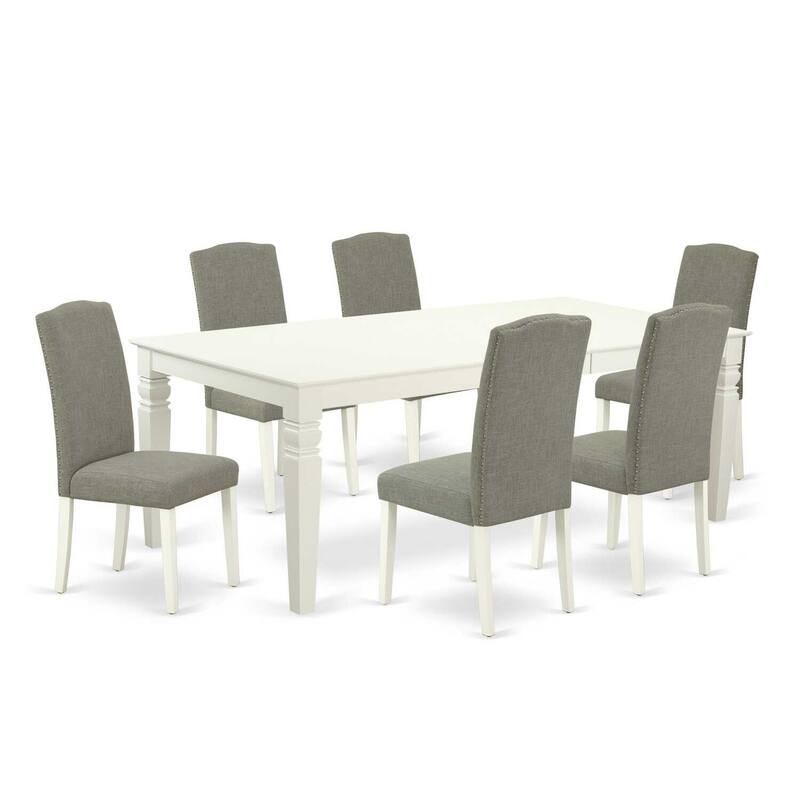 French Country Kitchen Table Set - 7Pc Rectangle Dining Table with 6 Chairs - Linen White Legs
