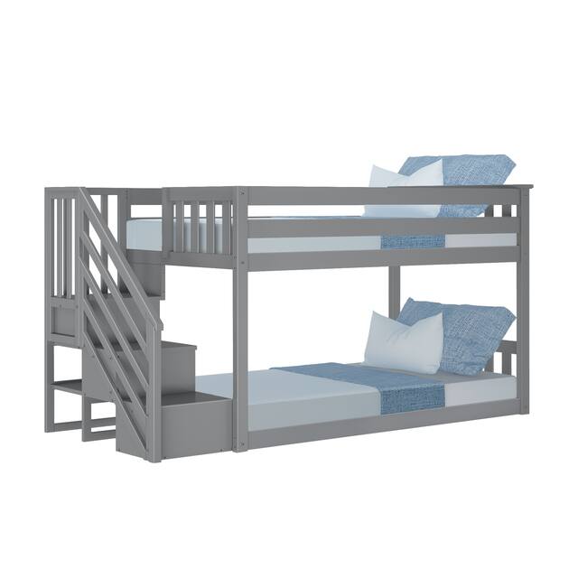 Max and Lily Twin over Twin Low Bunk Bed with Staircase