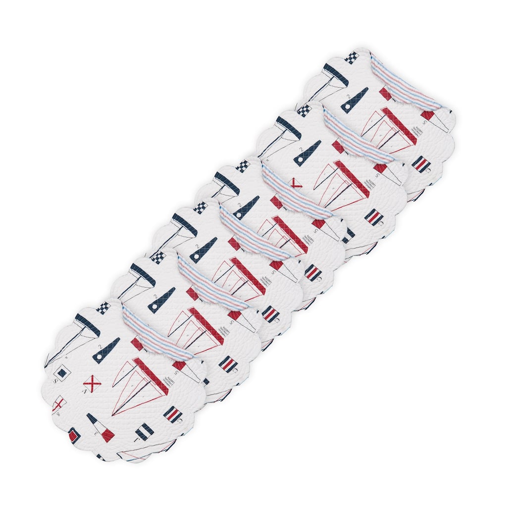 Windward Port Cotton Quilted Round Reversible Placemat Set of 6 - Set of 6