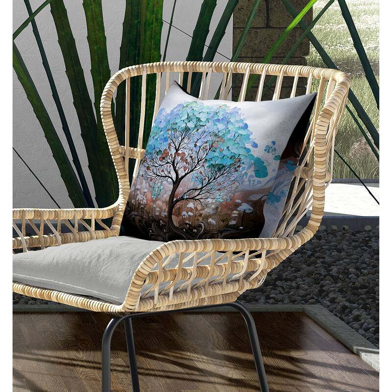 Beautiful Tree of Life Indoor/Outdoor Reversible Throw Pillow Blue and Brown