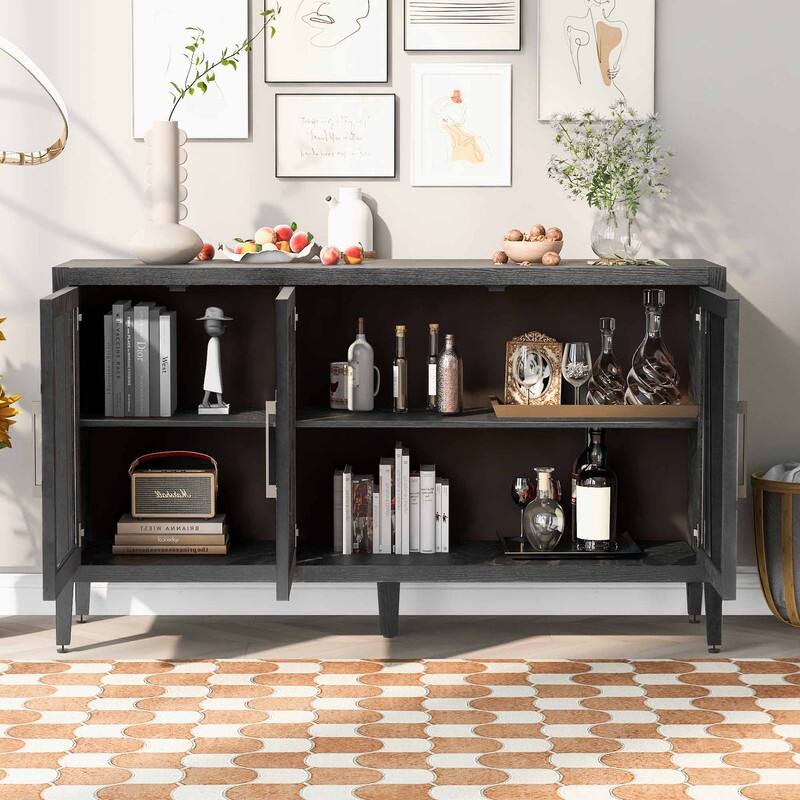 Wood Storage Cabinet with Three tempered glass doors and Adjustable Shelf