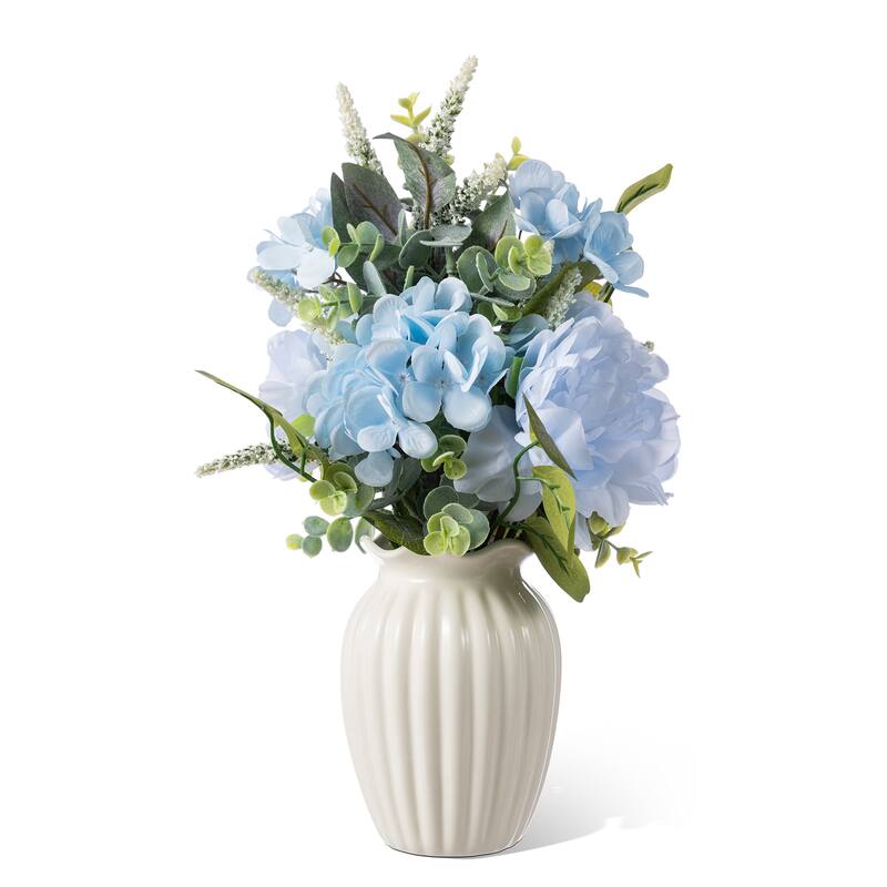 Glitzhome 24"D Blue Peony & Hydrangea Floral Wreath Includes a Complimentary Black Metal Wreath Hanger
