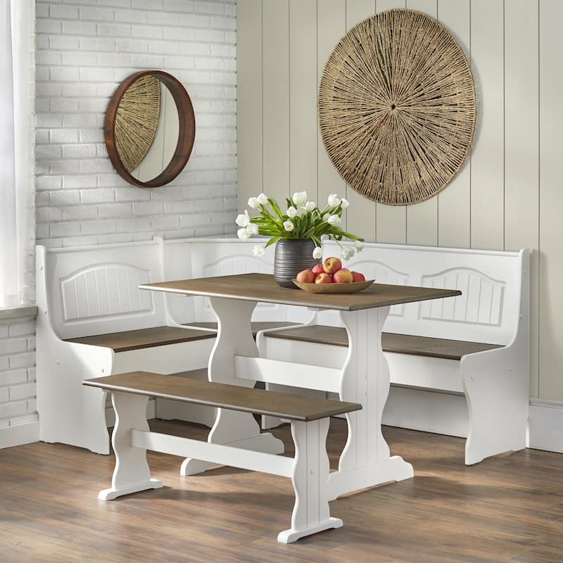 Simple Living Washington 3-piece Breakfast Nook with Storage - White/Walnut