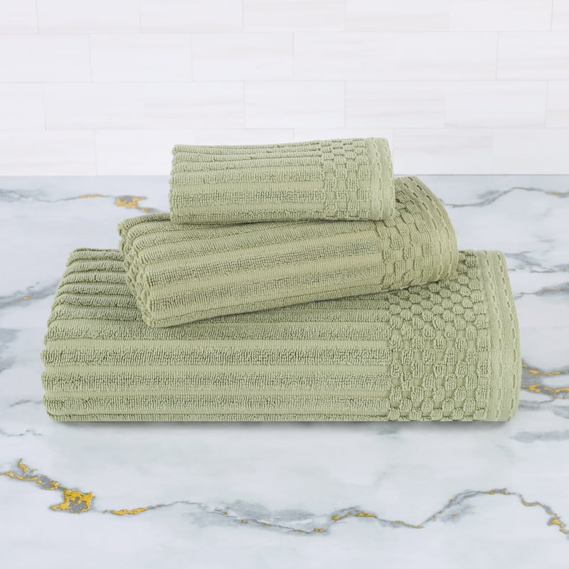 Blue Nile Mills Modern Ribbed 100% Cotton Quick-Dry 3-Piece Towel Set