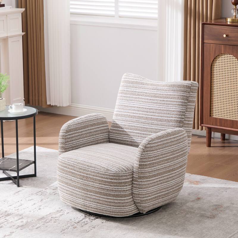 Swivel Striped Accent Chair with Metal Base, Modern Arm Chair for Living Room, Fabric Club Single Sofa Chair