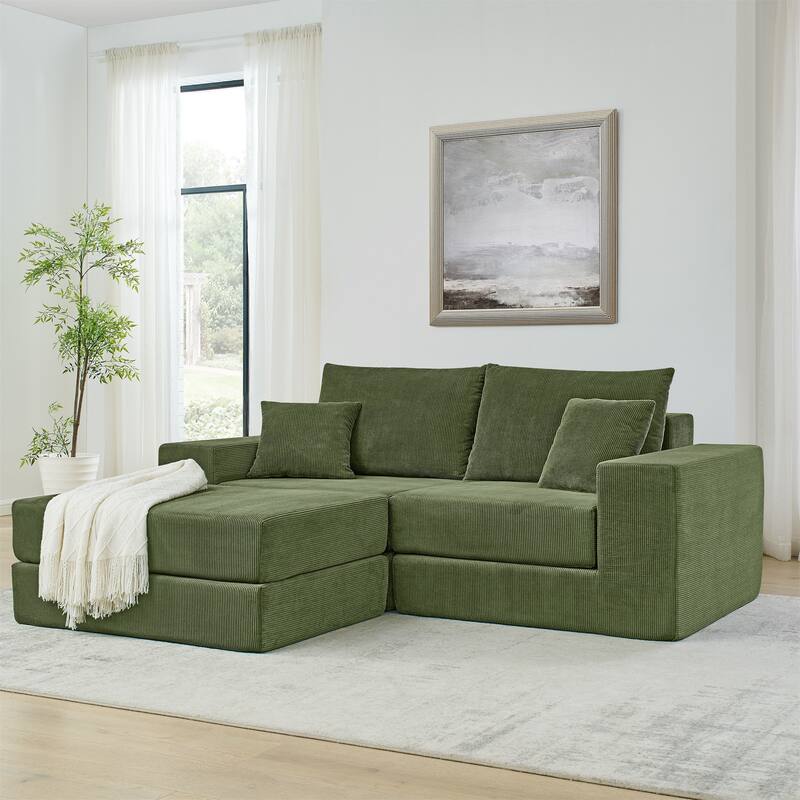 Modular Cloud Sectional Couch, Modern Upholstered L-Shaped Sofa with Removable Ottoman