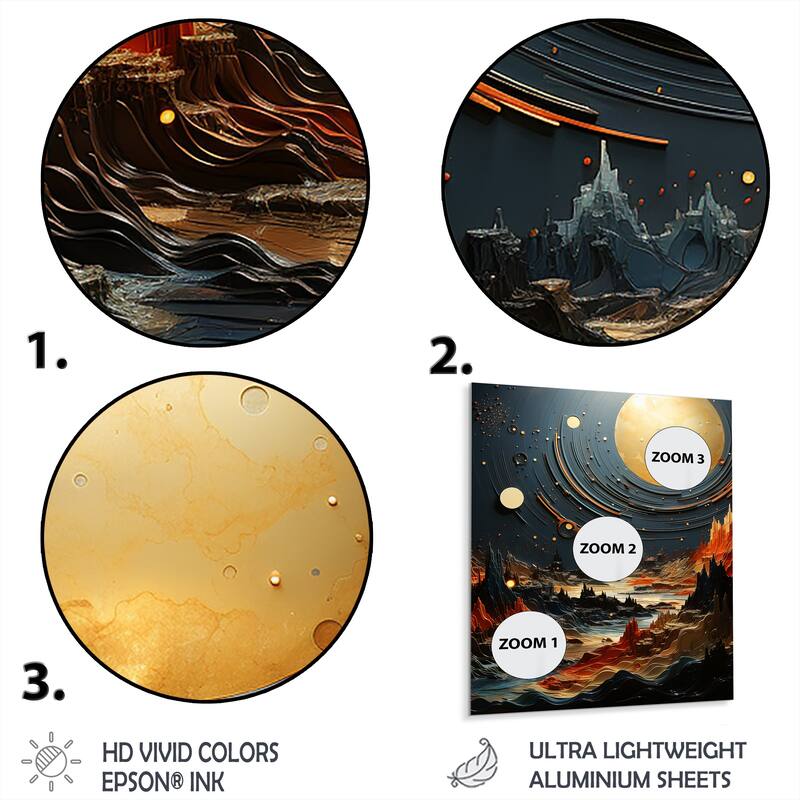 Designart "Celestial Golden Planet In Solar System II" Space Planet Gold Metal Art - Astronomy & Space Metal Art Work