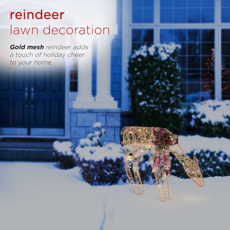 Alpine Corporation Gold Wire Grazing Doe Decor with Warm White LED Lights, Medium