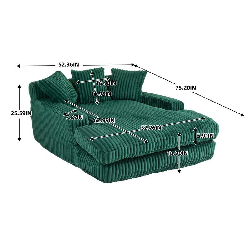 Corduroy lazy sofa bed Living room deep seat sofa with 3 back pillows