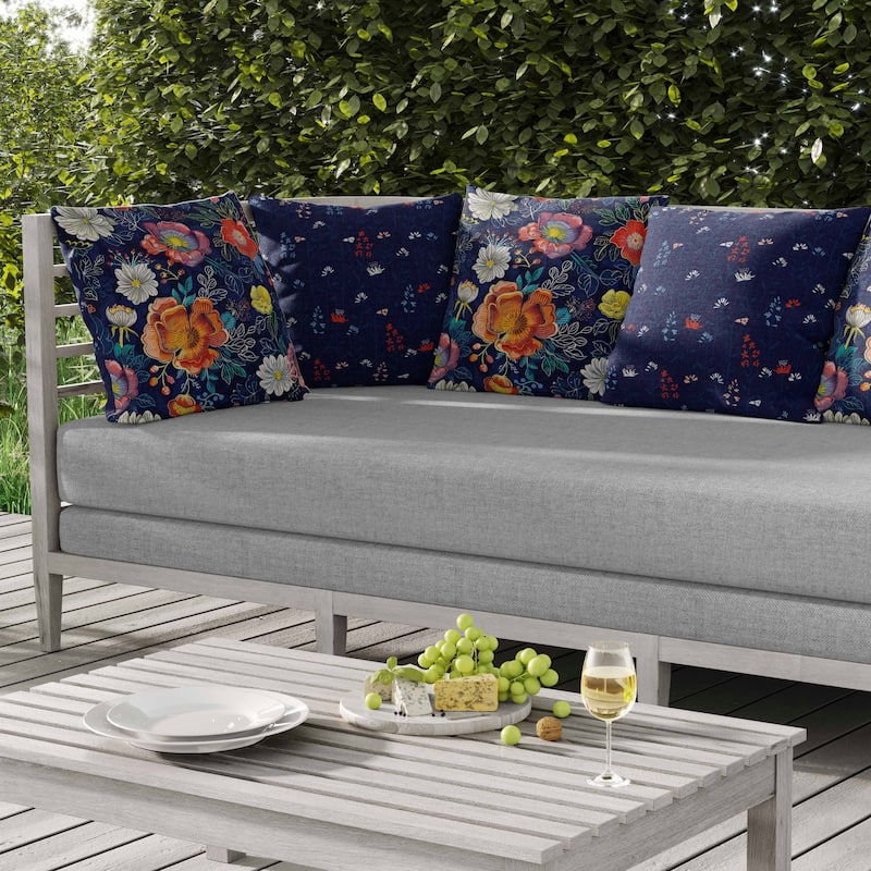 Starlight Florals Indoor/Outdoor Reversible Throw Pillow Blue and Orange