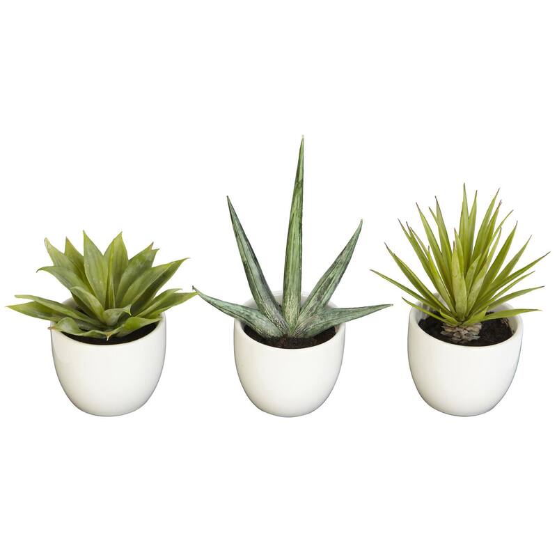 Decorative Agave Plant Set of 3 Modern Home Decor Living Room, Office, Tabletop Plants - 0.71ft.