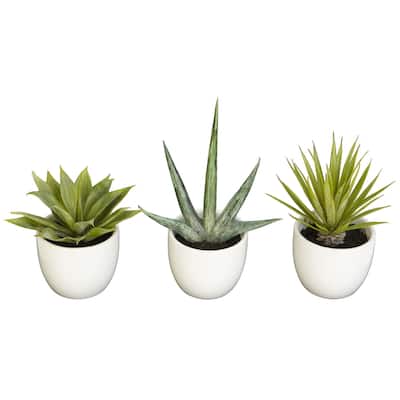 Decorative Agave Plant Set of 3 Modern Home Decor Living Room, Office, Tabletop Plants - 0.71ft.