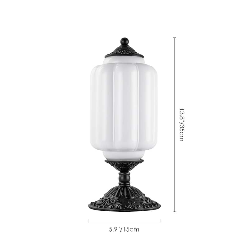1-Light Transitional Metal & Glass Table Lamp with Carved Base for Bedroom Nightstand - 5.9 in. W x 13.8 in. H