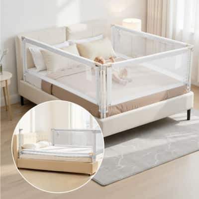 Grey Steel Oxford Fabric Kids Bed Rails with Mesh Adjustable Height