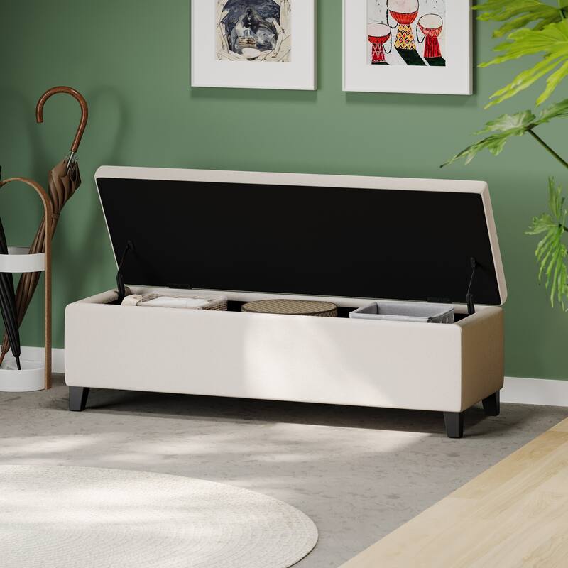 Roomfitters Modern Storage Ottoman Bench with Flip Top and Hidden Compartment, Ideal for Entryway and Living Room, White