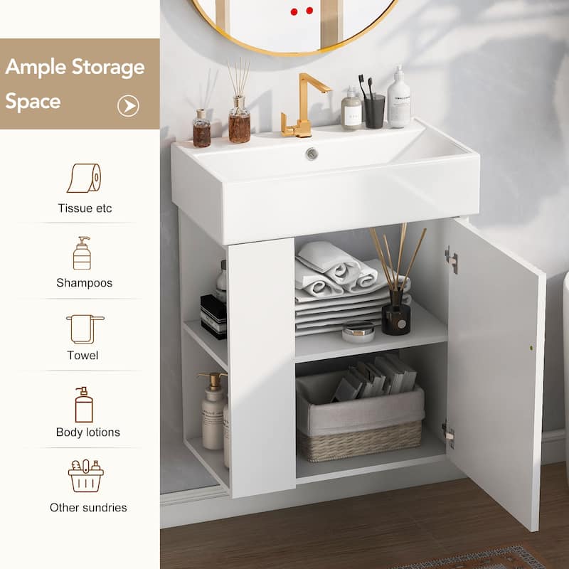 GDFStudio - Aria Wood & Ceramic Bathroom Vanity Combo Cabinet with Single Sink