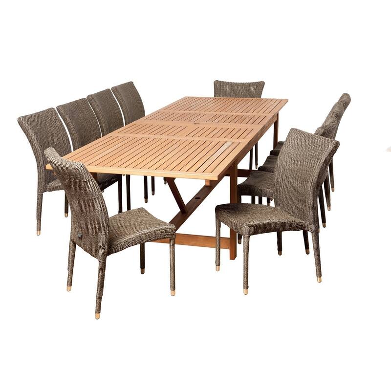 11-Piece Brown Weston Eucalyptus Wicker Extendable Rectangular Patio Dining Set 79"