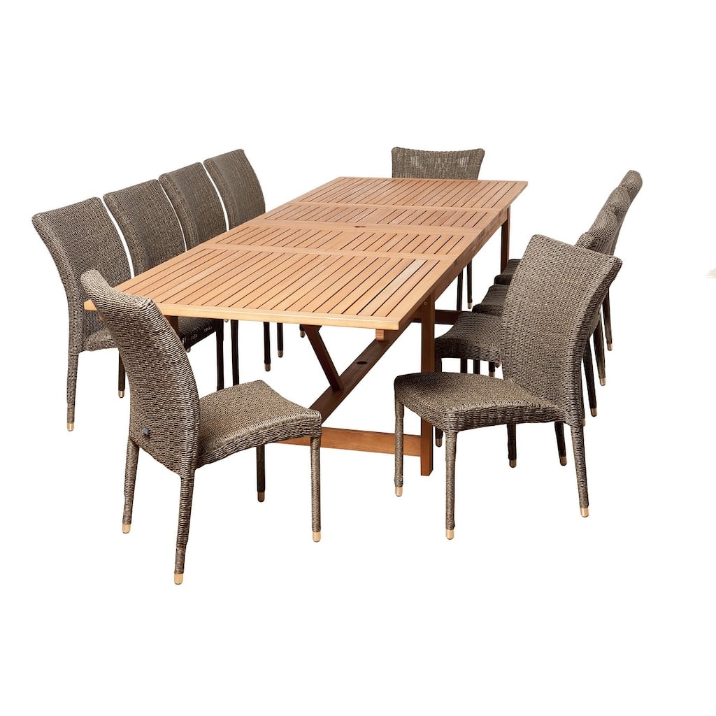 11-Piece Brown Weston Eucalyptus Wicker Extendable Rectangular Patio Dining Set 79"