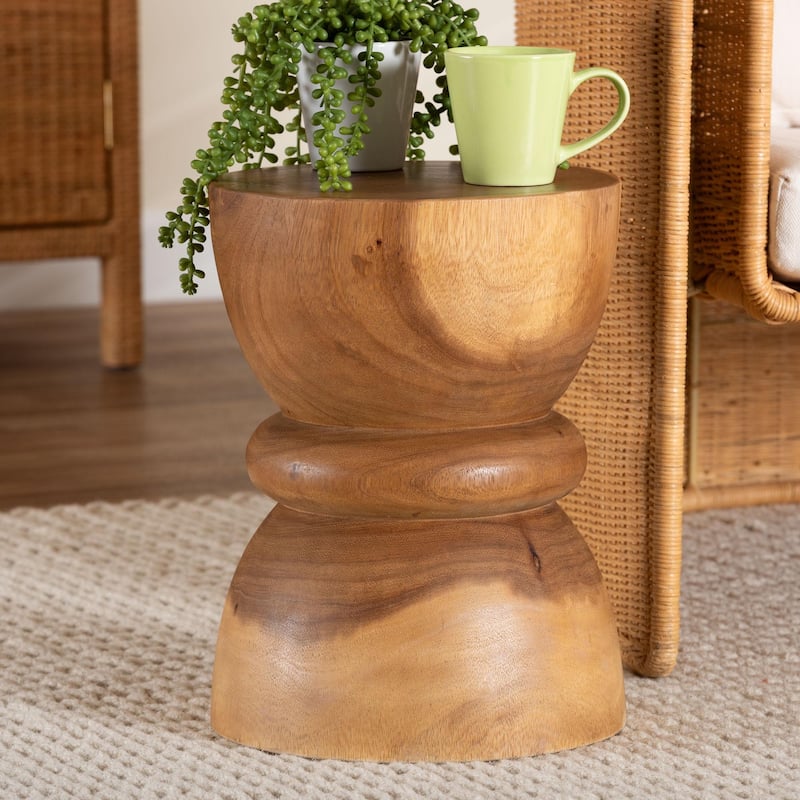 Bancroft Solid Suar Wood Side Table - Handcrafted Sculptural End Table with Hourglass Design, Modern Boho Style