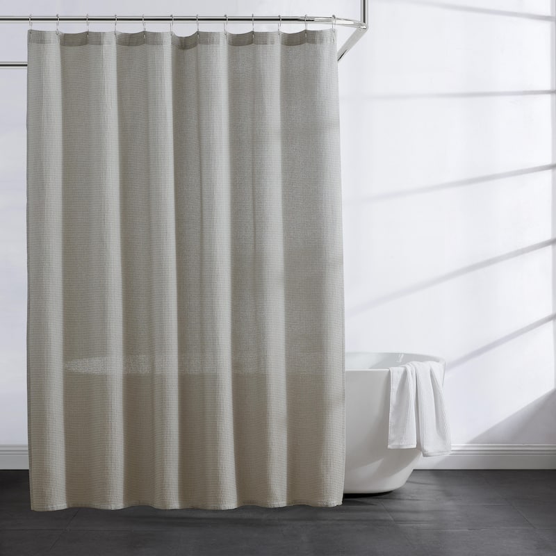 Kenneth Cole Solid Waffle Cotton Blend Shower Curtain