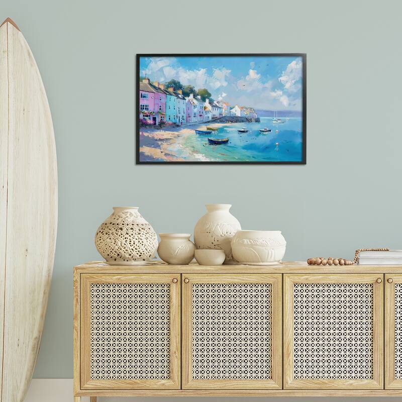 Stupell Seaside Village Cottages Framed Giclee Art Design By LSR Design Studio