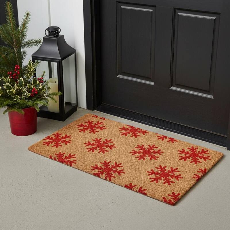 HomeRoots 17" X 29" Brown And Red Christmas Snowflake Outdoor Coir Door Mat - 17.00' X '29.00 - 17.00' X '29.00