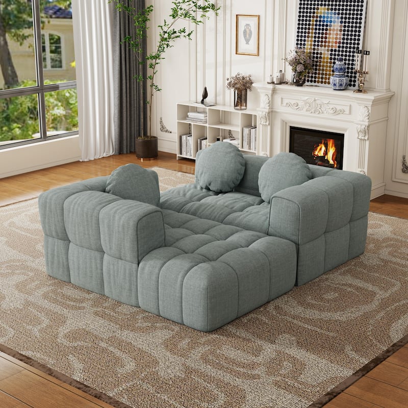 103" L-Shaped Chenille Sectional Sofa with Right Recliner & Pillows