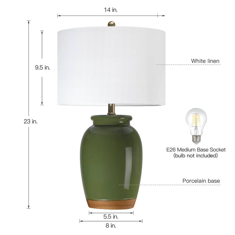 3-Way Ceramic Table Lamp with White Drum Shade - 23 in. H
