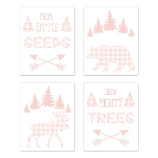 Pink Buffalo Plaid Check Wall Decor Art Prints (Set of 4) - Blush White Shabby Chic Woodland Rustic Country Farmhouse Deer Bear