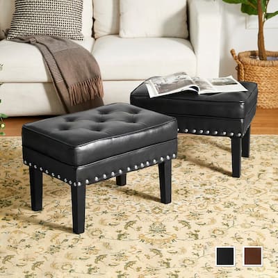 Glitzhome Set of 2 22"W Leatherette Button-tufted Foot Stools Ottomans