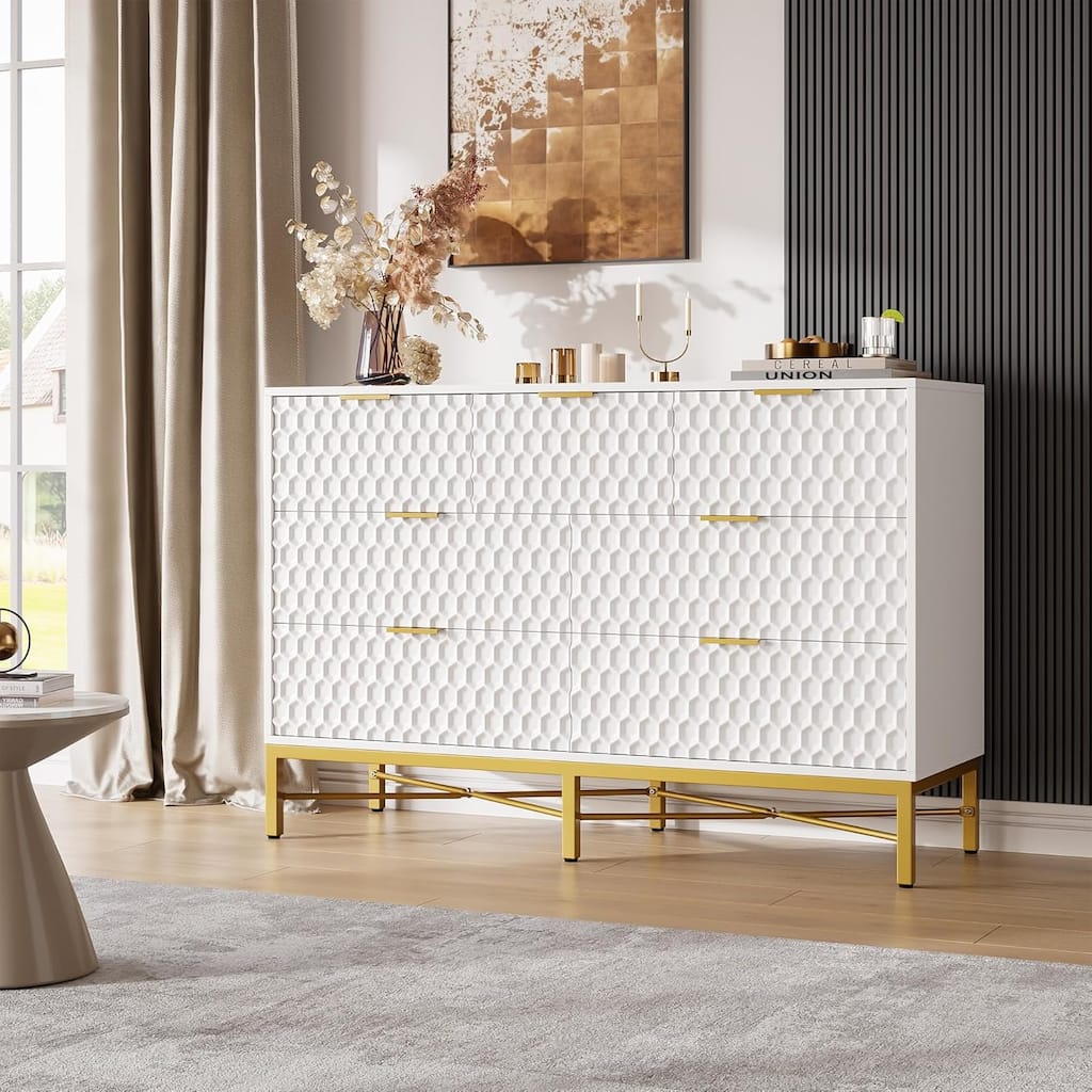 Modern 7 Drawer Dresser for Bedroom, Long Wooden Chest with Deep Drawers and Wide Top for Living Room, Closet, Hallway