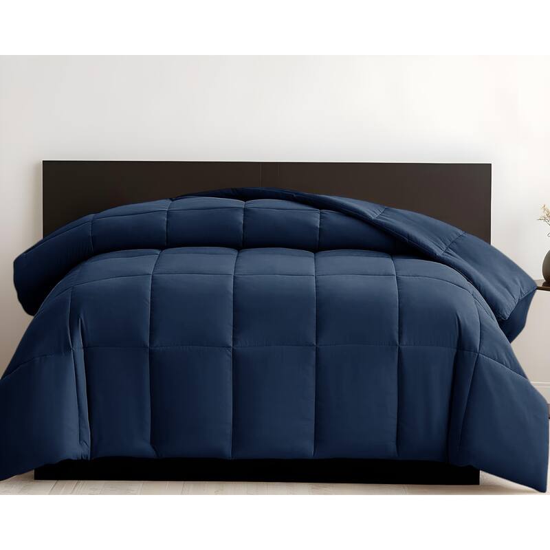 Navy Blue Queen Box Stitch Microfiber Down Alternative Comforter - Navy Blue - Queen
