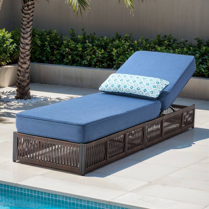 Gymojoy Outdoor Patio Chaise Lounge Chair, Luxury Rattan Recliner with 6-Position Backrest & 5-Inch Thick Cushions - 1-Piece