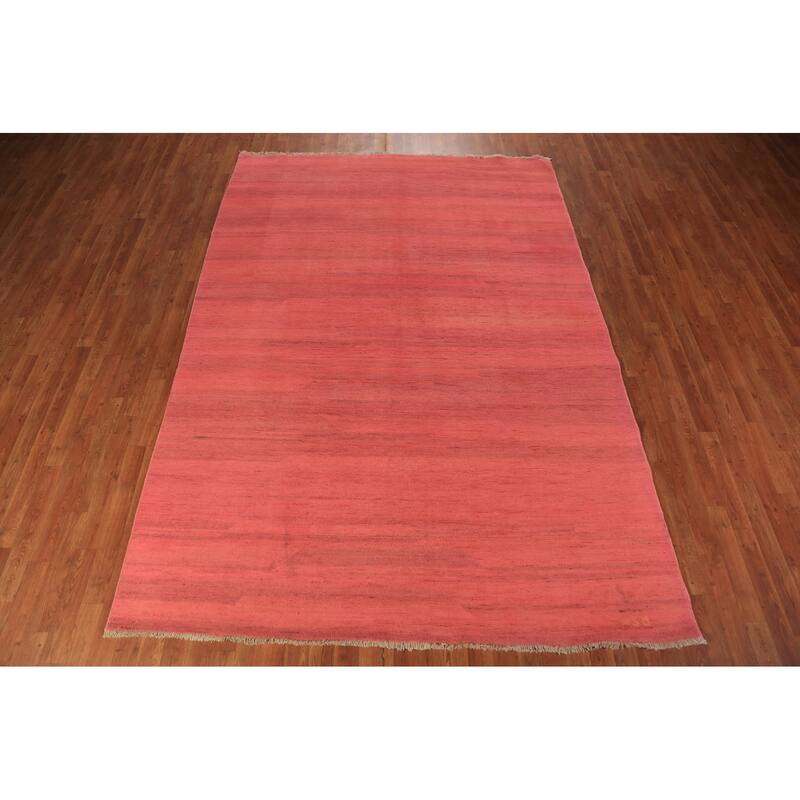 Modern Gabbeh Oriental Area Rug Hand-Knotted Pink Wool Carpet - 6'10" x 9'9"