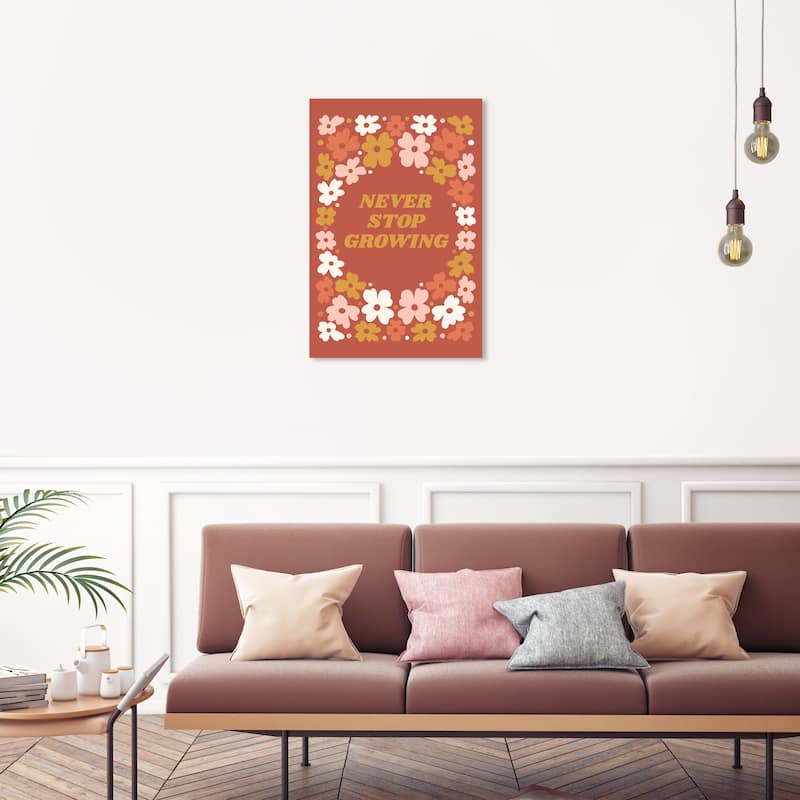 Wynwood Studio Canvas Floral and Botanical Never Stop Growing Flower Brown and Pink Modern & Contemporary Wall Art Canvas Print - 20 x 30