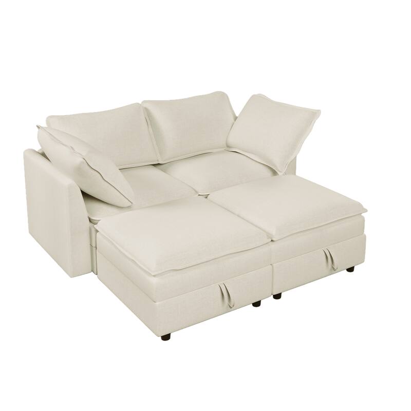 4-Piece Modular Sofa with Storage, Beige Chenille, 67x63x35 inches
