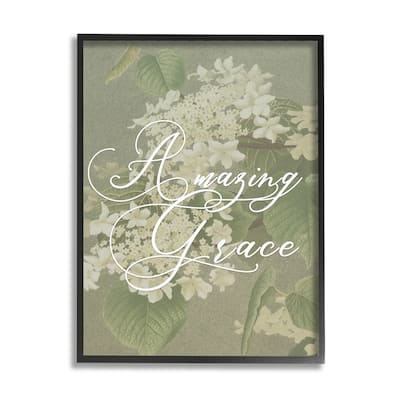 Stupell Amazing Grace Phrase Vintage White Flower Blossoms Framed Wall Art - Green