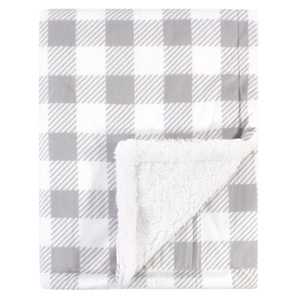 slide 1 of 1, Hudson Baby Infant Plush Blanket with Faux Shearling Back, Gray Plaid, One Size - Gray Plaid - One Size One Size - Gray Plaid