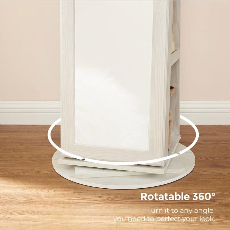360° Swivel Lockable Jewelry Organizer Cabinet with Full-Length Mirror - 21.5''L x 21.5"W x 63.8''H