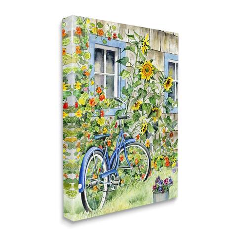 Stupell Industries Blue Bicycle on Traditional Farmhouse Sunflowers Canvas Wall Art