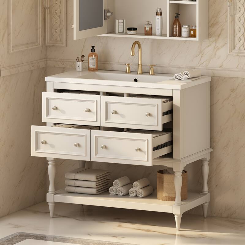 Bathroom Vanity Cabinet Free Standing Vanity Set with 4 Drawers